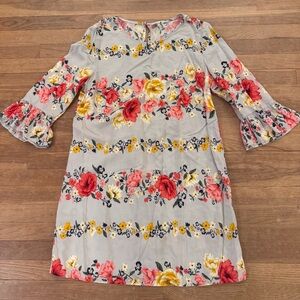 Old Navy gray red pink yellow floral 3/4 sleeve tunic blouse size large L
 b75